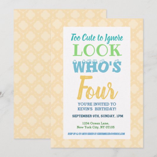 Vierte Geburtstagsfeier Einladung (Vorne/Hinten)