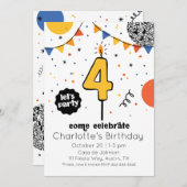 Vierte Geburtstagskandle Doodle Einladung (Vorne/Hinten)