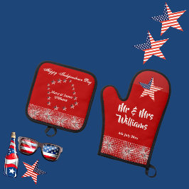Vierte Juli Patriotic Mr. Modern Script Red Fun Ofenhandschuh & Topflappen-Set