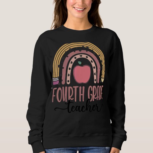 Vierte Klasse Lehrer Leopard Boho Rainbow zurück Sweatshirt (Vorderseite)