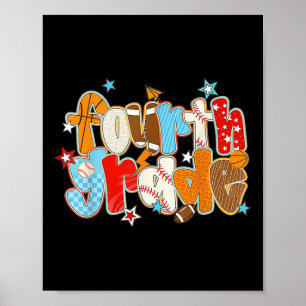 Vierte Klasse Rückkehr zur Schule Baseball Basketb Poster