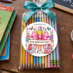 Vierte Klasse Willkommen Retro Bleistift Runder Aufkleber