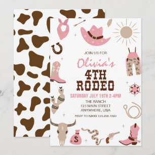 Vierte Rodeo Pink Western 4. Geburtstag Einladung
