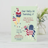 Vierte Sweet Birthday Girl Party Einladung Juli (Stehend Vorderseite)