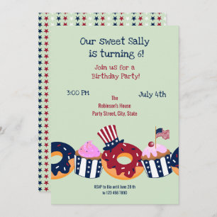 Vierte Sweet Birthday Girl Party Einladung Juli