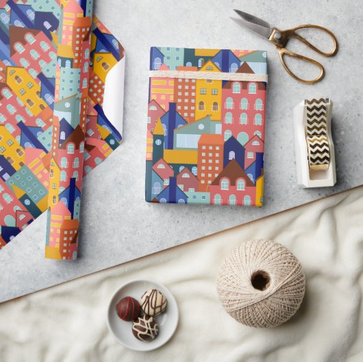 Viertel Block Stadt Häuser Muster Geschenkpapier (Kunsthandwerk)