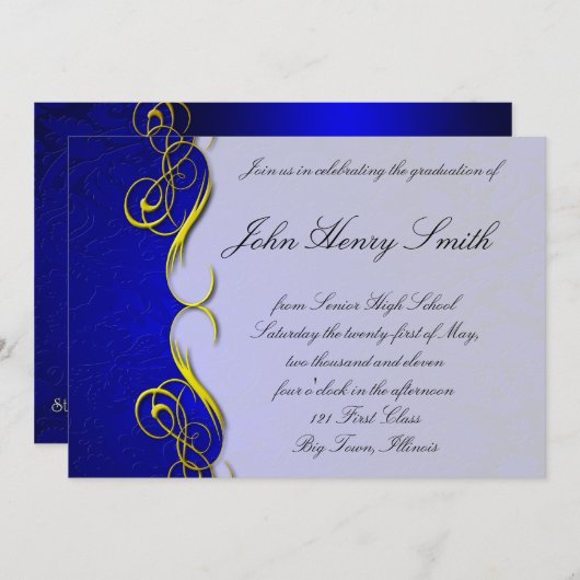 Vierteldamast-blaue Abschluss-Einladung Einladung (Vorne/Hinten)
