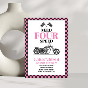 Vierter Geburtstag: Need Four Speed Pink Heavy Bik Einladung
