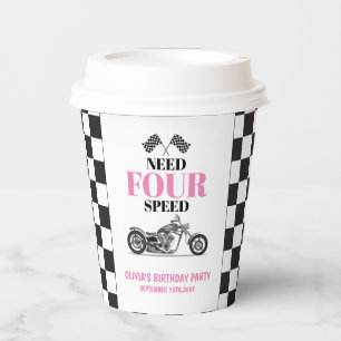 Vierter Geburtstag: Need Four Speed Pink Heavy Bik Pappbecher