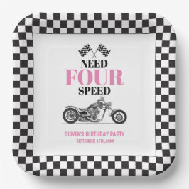 Vierter Geburtstag: Need Four Speed Pink Heavy Bik Pappteller