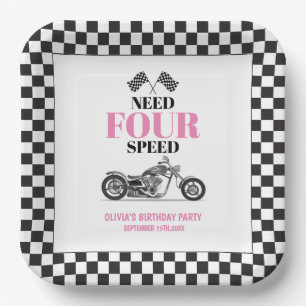 Vierter Geburtstag: Need Four Speed Pink Heavy Bik Pappteller