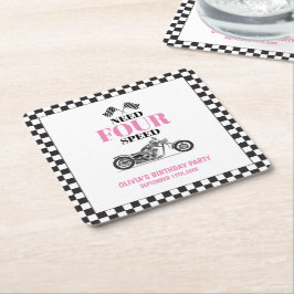 Vierter Geburtstag: Need Four Speed Pink Heavy Bik Rechteckiger Pappuntersetzer