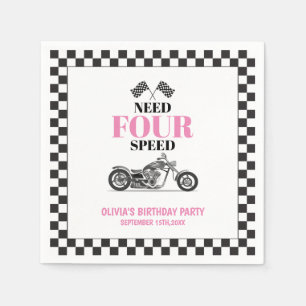 Vierter Geburtstag: Need Four Speed Pink Heavy Bik Serviette