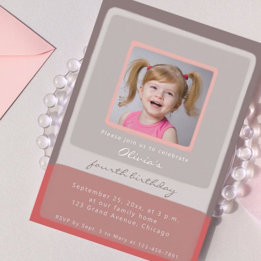 Vierter Geburtstag pink Einladung Mädchen Foto