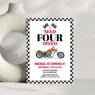 Vierter Geburtstag: Viertes Speed Heavy Bike Einladung