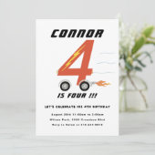 Vierter Geburtstagsfeier: Einladung von vier Rennw (Stehend Vorderseite)