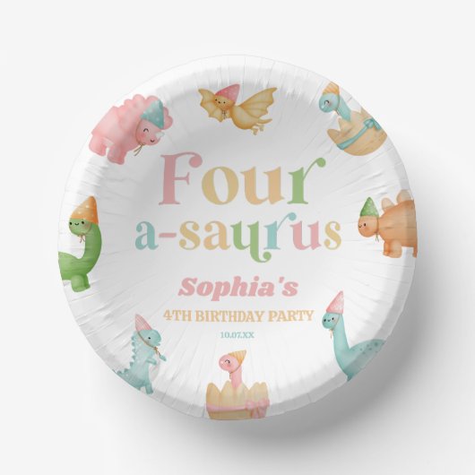 Vierter Geburtstagspartei A-Saurus Dinosaur Pappteller (Vorderseite)