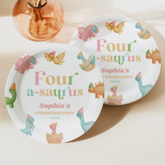Vierter Geburtstagspartei A-Saurus Dinosaur Pappteller