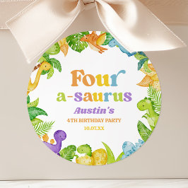 Vierter Geburtstagspartei A-Saurus Dinosaur Runder Aufkleber