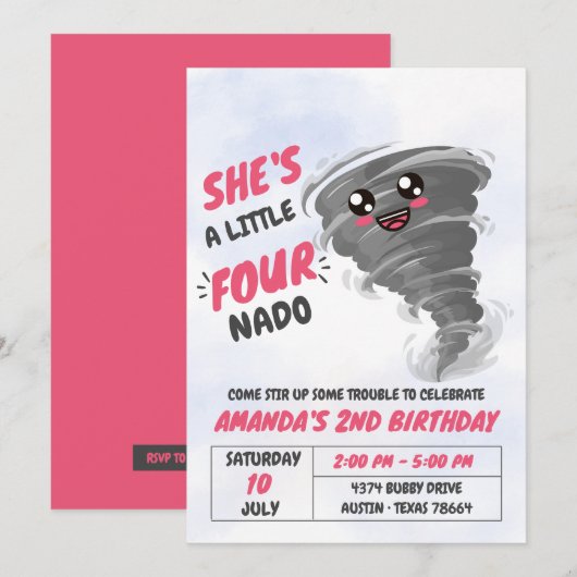 Vierter Geburtstagsparty von Nado Tornado Einladung (Vorne/Hinten)