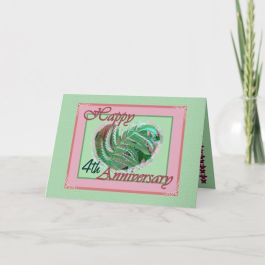 Vierter Jahrestag der Hochzeit Fern Fresh Heart Karte (Vorderseite)