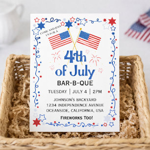 Vierter Juli Amerikanische Flagge BBQ Feuerwerk Feiertagspostkarte