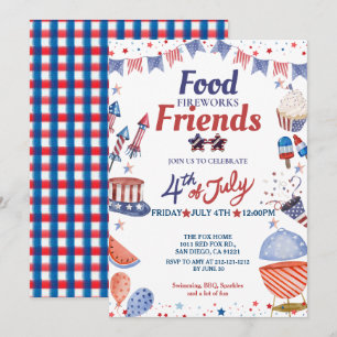 Vierter Juli Essen Freund und Feuerwerk, Party Einladung