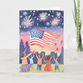 Vierter Juli Feuerwerk | Wasserfarbe USA Feiertag Feiertagskarte