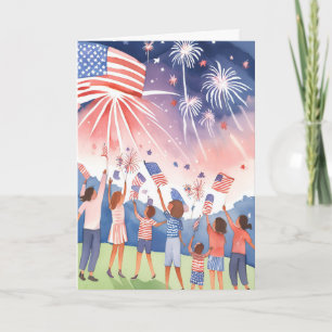 Vierter Juli Feuerwerk Wasserfarbe USA-Flagge Feiertagskarte