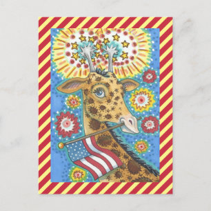 VIERTER JULI-GIRAFFE UND FEUERWERK-POSTKARTE POSTKARTE