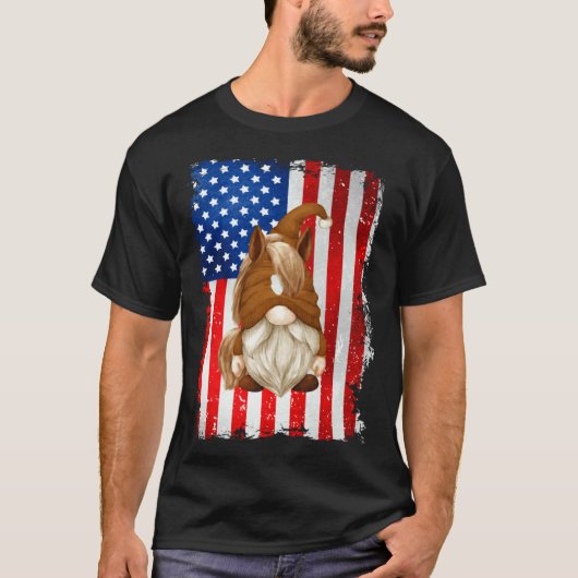 Vierter Juli Gnom Grafik Patriotisches Pferd Ameri T-Shirt (Vorderseite)