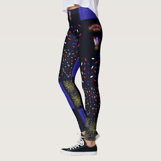 Vierter Juli-Patchwork-Muster - 4. Juli Leggings (Links)