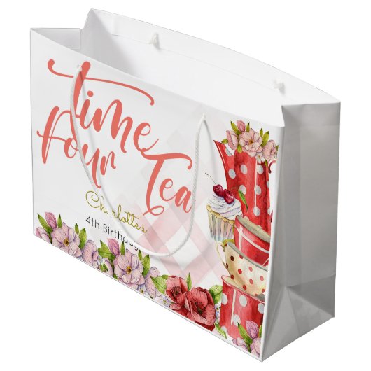 Vierter Tee, Teeblume Geburtstag Große Geschenktüte (Rückseite Schrägansicht)