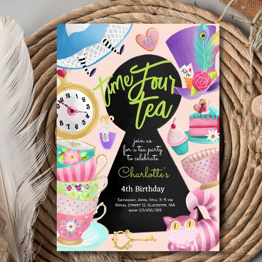 Vierter Tee, vierter Geburtstag Einladung