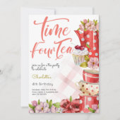 Vierter Tee, vierter Geburtstag für Kinder Einladung (Vorderseite)