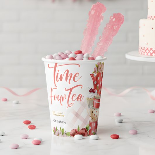 Vierter Tee, vierter Geburtstag für Kinder Pappbecher