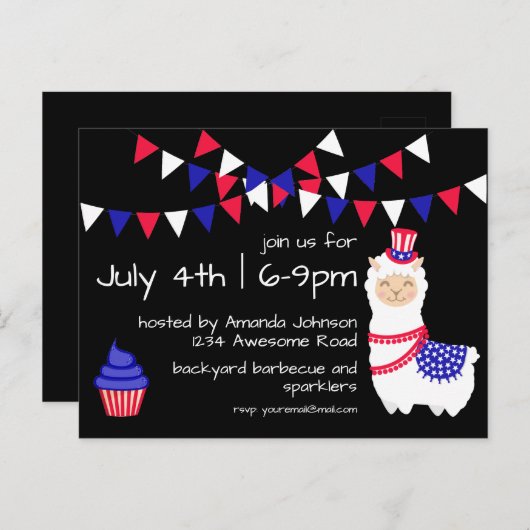 Viertes Llama-Party im Juli Postkarte (Vorne/Hinten)