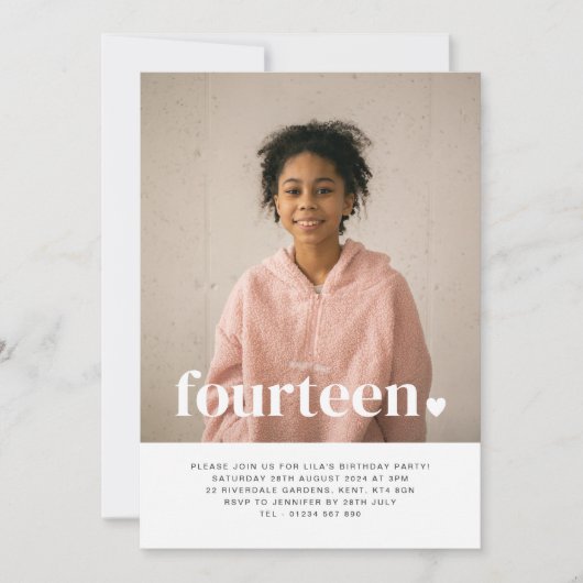 Vierzehn Herz Foto Geburtstag Einladung (Vorderseite)