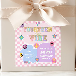 Vierzehn Vibe Preppy Patch 14. Geburtstagsparty Quadratischer Aufkleber