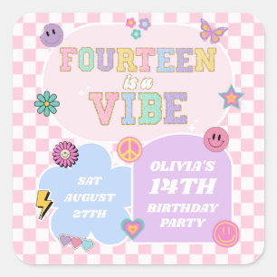 Vierzehn Vibe Preppy Patch 14. Geburtstagsparty Quadratischer Aufkleber