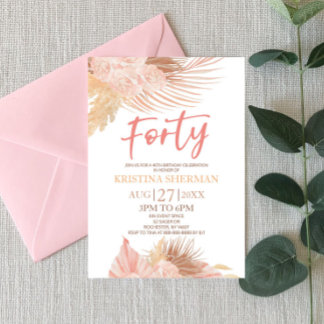 Vierzig Boho Pink Floral 40. Geburtstag Party Einladung
