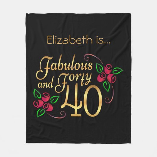 Vierzig fabelhafte Gold Black Rote Rosen Geburtsta Fleecedecke (Vorderseite)