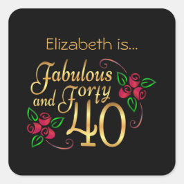 Vierzig fabelhafte Gold Black Rote Rosen Geburtsta Quadratischer Aufkleber