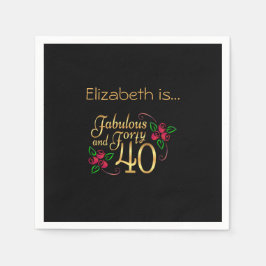 Vierzig fabelhafte Gold Black Rote Rosen Geburtsta Serviette