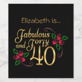 Vierzig fabelhafte Gold Black Rote Rosen Geburtsta Weinetikett (Einzelnes Label)