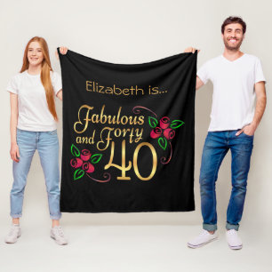 Vierzig Fabelhafte Gold-Schwarz-Rote Rosen Geburts Fleecedecke