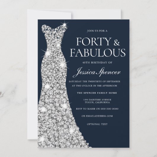 Vierzig & Fabulous Silver Dimonds Gown 40. Geburts Einladung (Vorderseite)