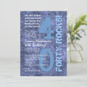 Vierzig Felsen! 40. Geburtstag Blue Jeans Grunge Einladung (Stehend Vorderseite)