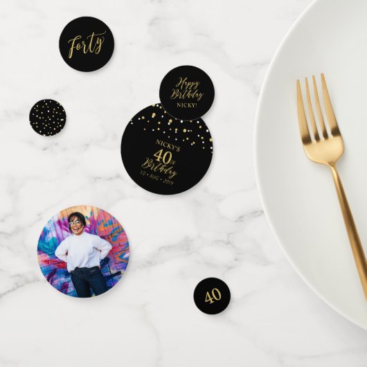 vierzig | Gold & Black Confetti 40. Geburtstag Par Konfetti (Gruppe)