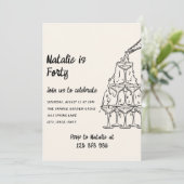 Vierzig Illustrierter Champagnerturm 40. Geburtsta Einladung (Stehend Vorderseite)